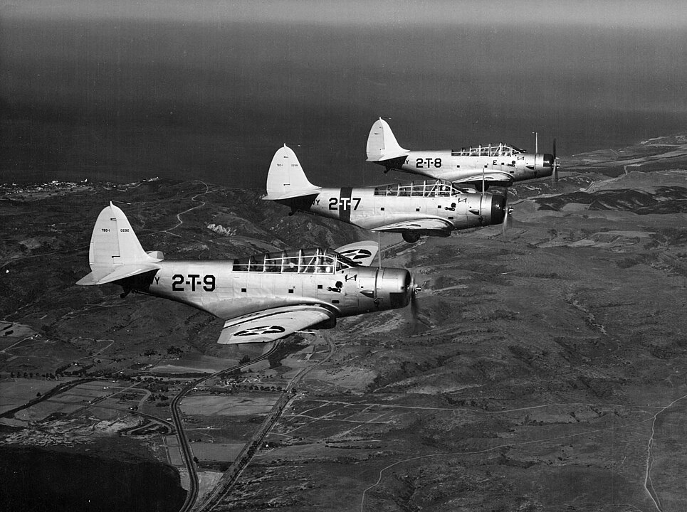 Today in Aviation History: First Flight of the Douglas TBD Devastator 11 965px TBD Devastators of VT 2 in flight c1938