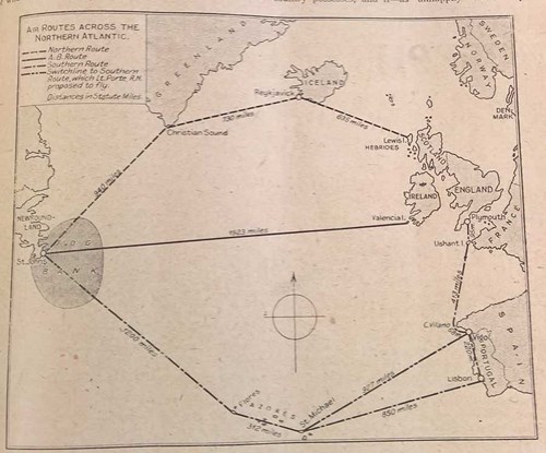 Revisiting a Forgotten Triumph: The Daring 1919 Transatlantic Flight 11 A map illustrating the three alternative routes of across the Atlantic that the flyers were expected to follow. Aeronautics NAL