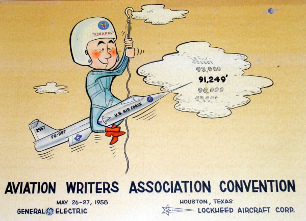 Howard "Scrappy" Johnson,The Fighter Pilot 10 A picture of the altitude record cartoon donated to Scrappy by the Aviation Writers Association.