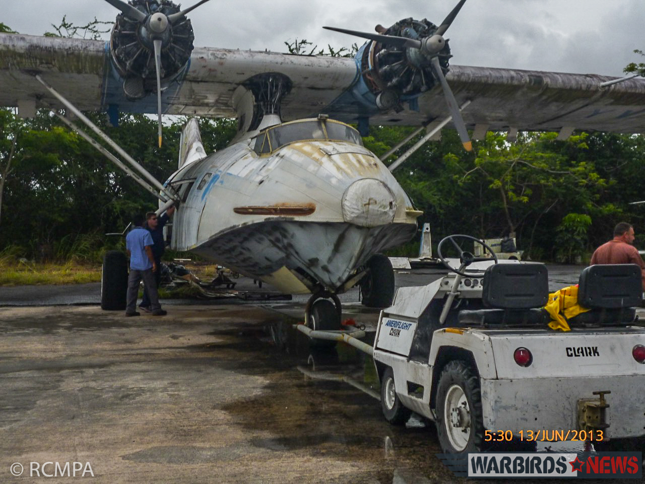 Downunder PBY - Restoration Report from Rathmines, Australia 11 The Catalina's stripped-out hulk in Puerto Rico back in June, 2013. The immensity of the project, even for a static restoration, should be clearly apparent in this image. (photo RCMPA via Phil Buckley)