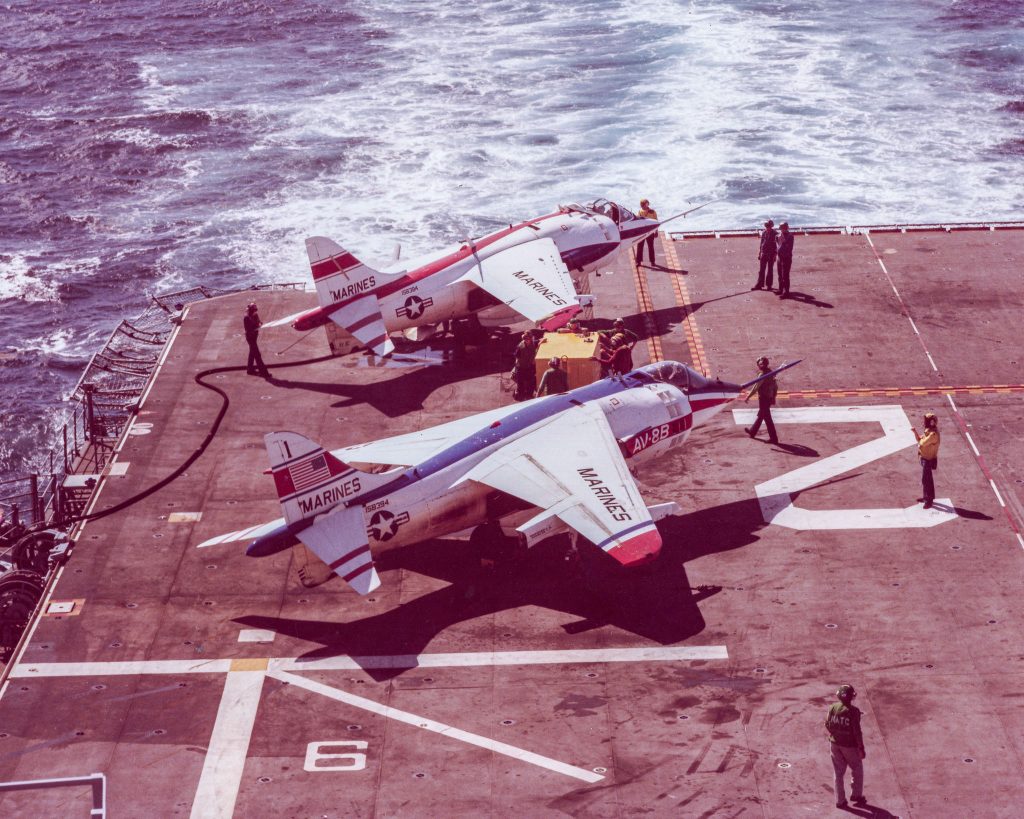 The Forgotten Harrier 15 AV 8C 158384 YAB 8B 158394 aboard USS Saipan LHA 2 Don Spering collection