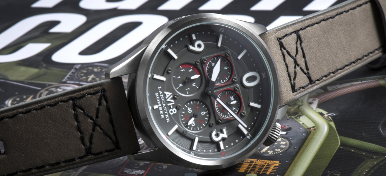 AVI-8 Introduces the Lancaster Series 11 AVI-8 Aviation Watches_ LANCASTER BOMBER “SUGAR BLUE MULTI-EYE”