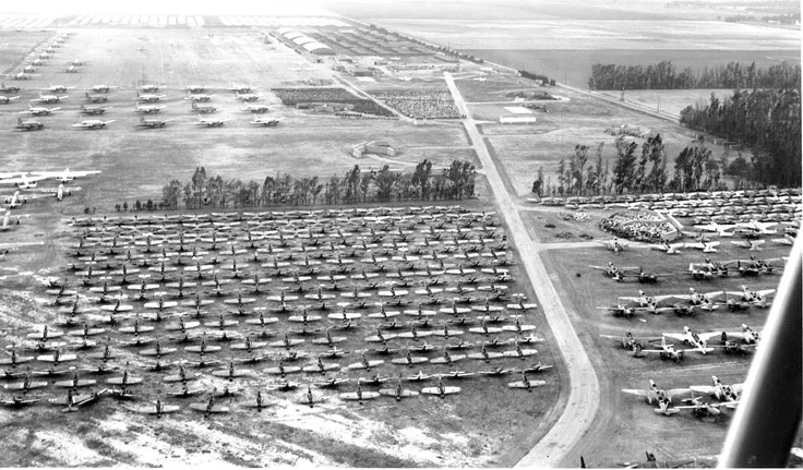 The Man Who Refused to Let Warbirds Die: Planes of Fame Air Museum's Ed Maloney 13 Aerial view of the scrapped warplane dismantling operation near Chino Army Airfield Ontario California May 22 1946