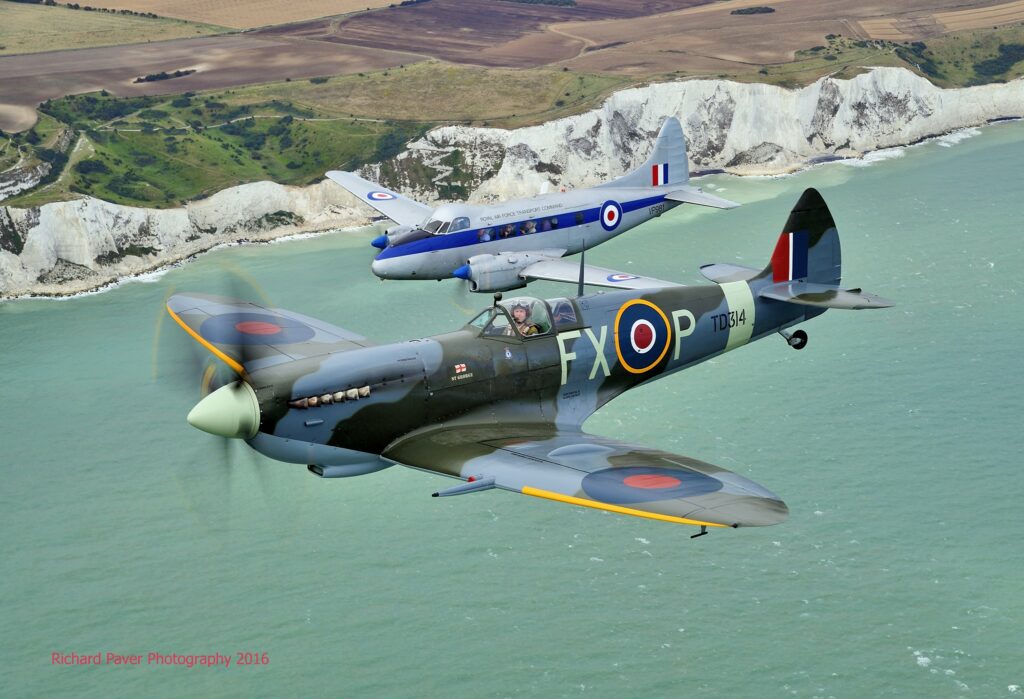 Aero Legends Offering Spitfire Flights Alongside C47/DC3 During D-Day 80th Celebrations 11 AeroLegends Spitfire MKIX TD314 Over Dover Cliffs