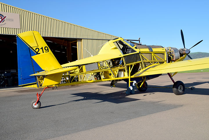 Downunder Warbird Roundup 26 Air Tractor Fire Boss 219 undergoing a repaint into Pays colors floats are in the paint shop