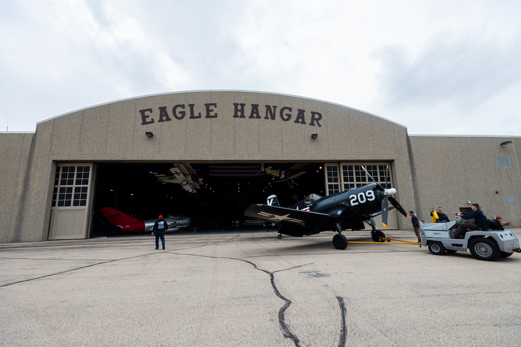 B-17 Aluminum Overcast Now Featured at EAA Aviation Museum’s Eagle Hangar 11 Airplane move into Eagle Hangar 20220406 by Alden Frautschy