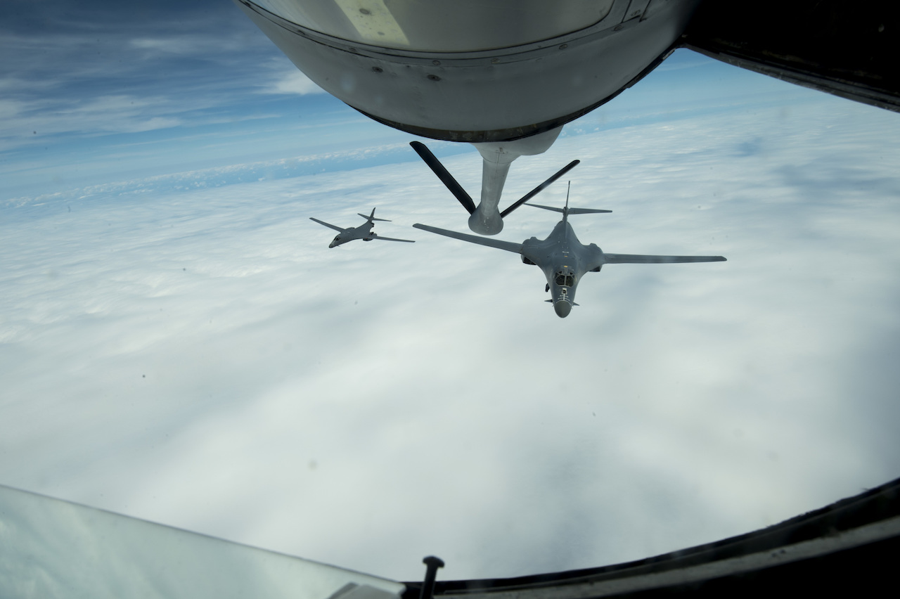 B-1 Bomber Flyover to Commemorate Doolittle Tokyo Raid 11 U.S. Air Force B-1B Lancers assigned to the 9th Expeditionary Bomb Squadron prepare to depart after receiving an in-flight fuel from a KC-135 Stratotanker during Cope North 2017, Feb. 16, 2017. The exercise includes 22 total flying units and more than 1,700 personnel from three countries and continues the growth of strong, interoperable relationships within the Indo-Asia-Pacific region through integration of airborne and land-based command and control assets. (U.S. Air Force photo by Senior Airman Keith James)