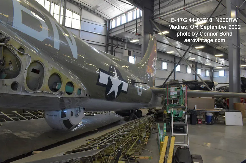 B-17G Flying Fortress ‘Thunderbird’ – Status Update – September/October 2022 11 B 17G 44 83718 N900RW last known as Thunderbird. The fuselage has the trailing edges of the inner wing sections stored beneath.