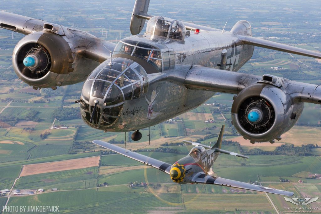 B-25 Miss Mitchell to Join B-29 Doc For Rides And Tours in Wichita in October 12 B 25 Miss Mitchell and P 51 Gunfighter by Jim Koepnick WM