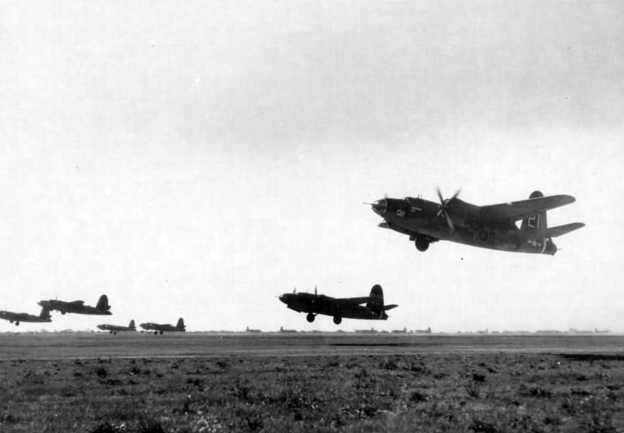 The B-26 Marauder: From Widow-Maker to Master of Medium Bombing 25 B 26 37th BG Massed takeoff Sardinia