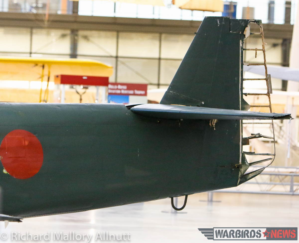 Smithsonian's Udvar-Hazy Center Features Two New Aircraft 18 Detail of the Kikka's tail, showing damage to the fighter's tail feathers, which were somewhat surprisingly fabric covered. (photo by Richard Mallory Allnutt)
