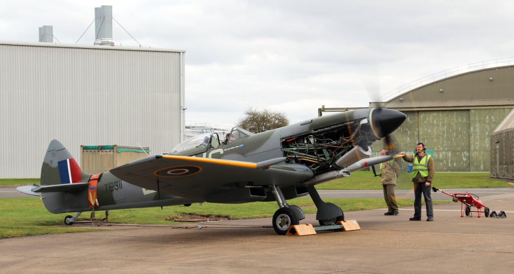 Battle of Britain Memorial Flight Aircraft Emerge from Winter Maintenance 12 BBMF Spitfire Mk XVI TE311 engine ground run. Photo Clive Rowley