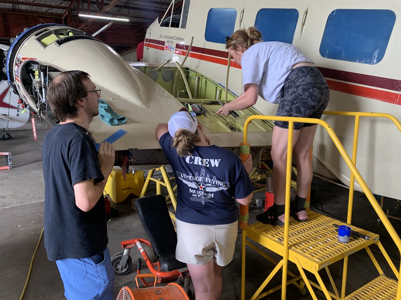 Progress Continues on Hollywood Bomber Beech 18 Restoration 12 Benjamin Sharlais and Maggie completing fuel tank isntallation