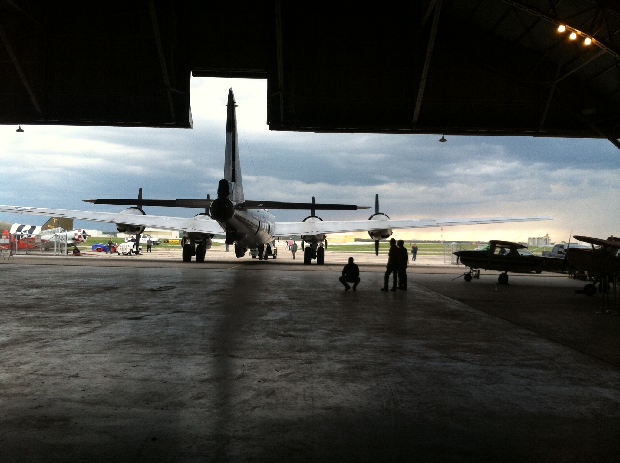 New Home for CAF's B-29 FIFI and B-24 Diamond Lil 11 FIFI being towed back into her new home. (Photo credit to Tim Wiebe)