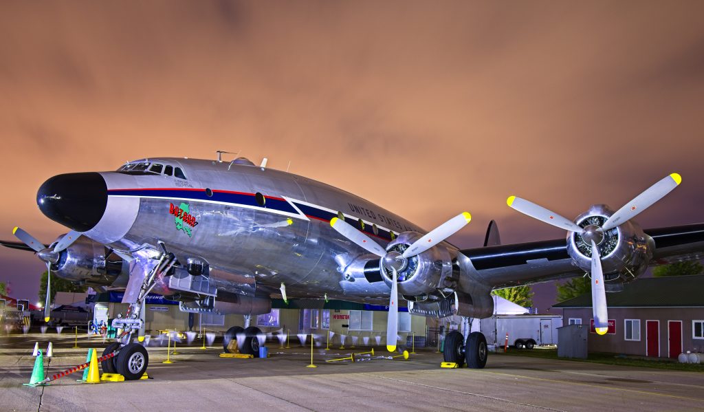 Air Legends Foundation's Lockheed Constellation C-121A Returns to EAA AirVenture Oshkosh 2025 12 Boeing Plaza Bataan night by Phil High