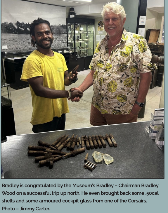 Echoes of War in the Jungle: Two WWII Corsairs Unearthed on Espiritu Santo 17 Bradley is congratulated by the Museums Bradley