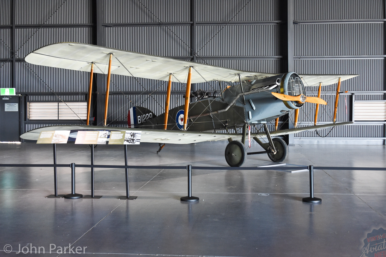 The Hunter Warbirds Aviation Attraction 13 Bristol F2 b B1229 at Hunter Warbirds on display in the Museum building between flights 2