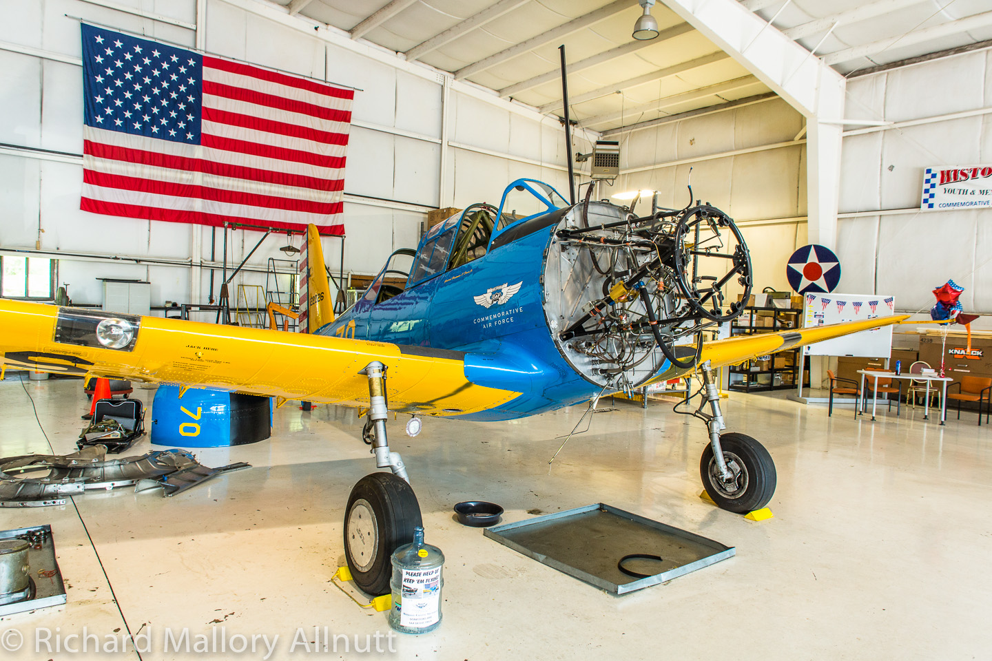 Tuskegee Valiant Campaign - Plus Freshly Restored TBM Avenger 12 The BT-13 sitting in the National Capitol Squadron's hangar in Culpeper, Virginia waiting for its engine to return. (photo by Richard Mallory Allnutt)
