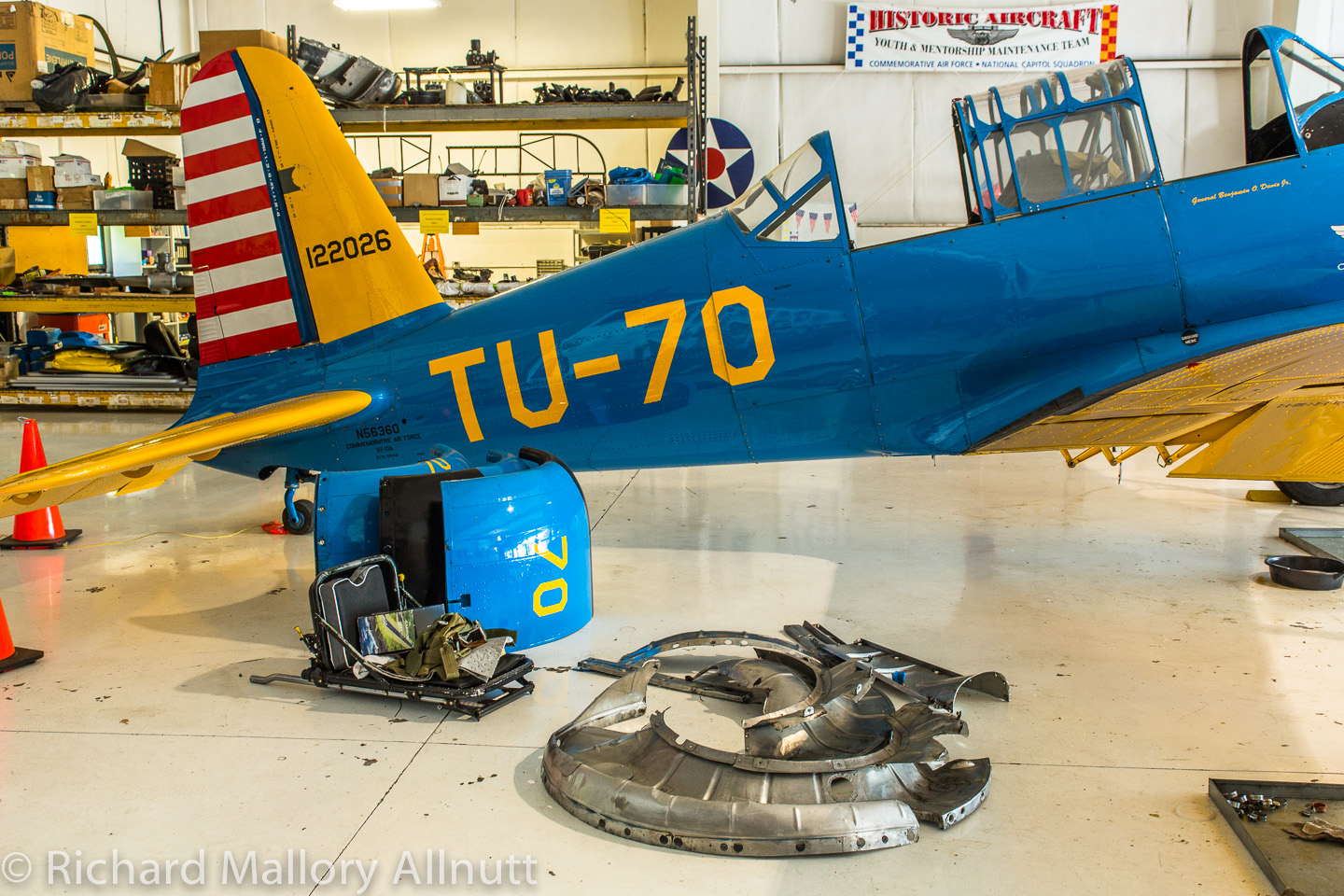 Tuskegee Valiant Campaign - Plus Freshly Restored TBM Avenger 13 The BT-13's engine cowling and dishpan awaiting the return of the overhauled engine from Covington. (photo by Richard Mallory Allnutt)