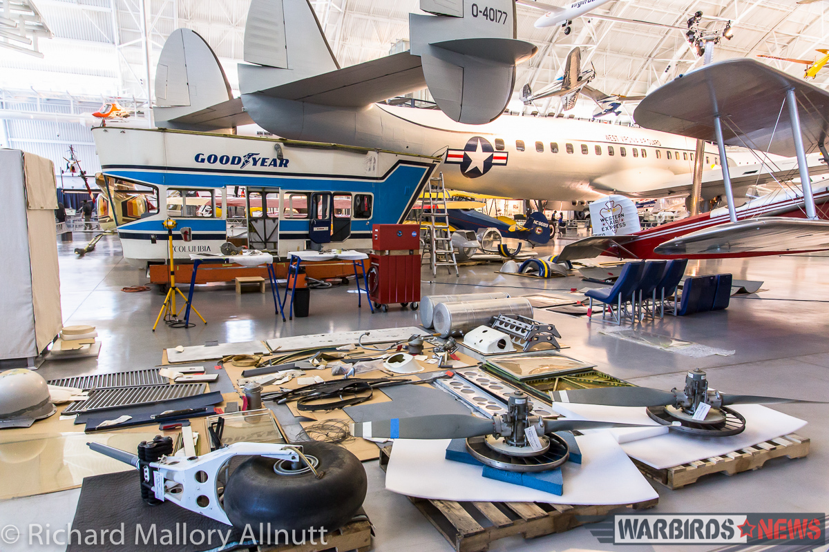 Smithsonian's Udvar-Hazy Center Features Two New Aircraft 26 The gondola from Goodyear Blimp Columbia is under restoration in front of the public at the south end of the hangar at the Udvar-Hazy Center. (photo by Richard Mallory Allnutt)