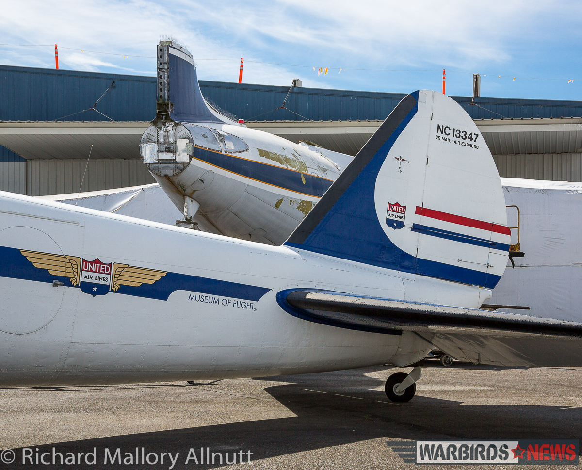 Last Ever Boeing 247D Flight Took Place Today! 16 The rear fuselage of the Museum of Flight's Boeing 247D framed here against the rear fuselage of their deHavilland Comet 4 at Paine Field in August, 2015. (photo by Richard Mallory Allnutt)