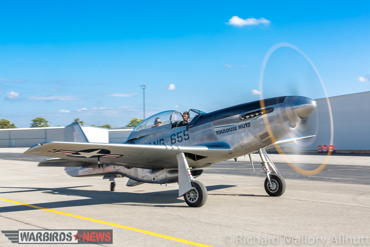 Collings Foundation Wings of Freedom Tour 2016 - Last Few Days 10 The Collings Foundation's TF-51D "Toulouse Nuts" taxis out at Roanoke Regional Airport for one of several passenger rides that day. (photo by Richard Mallory Allnutt)
