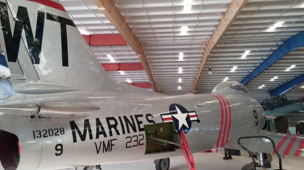 The War Eagles Air Museum's FJ-2 Fury 14 Right rear view,note the deployed air brake. ( Image by Elena Early DePree)