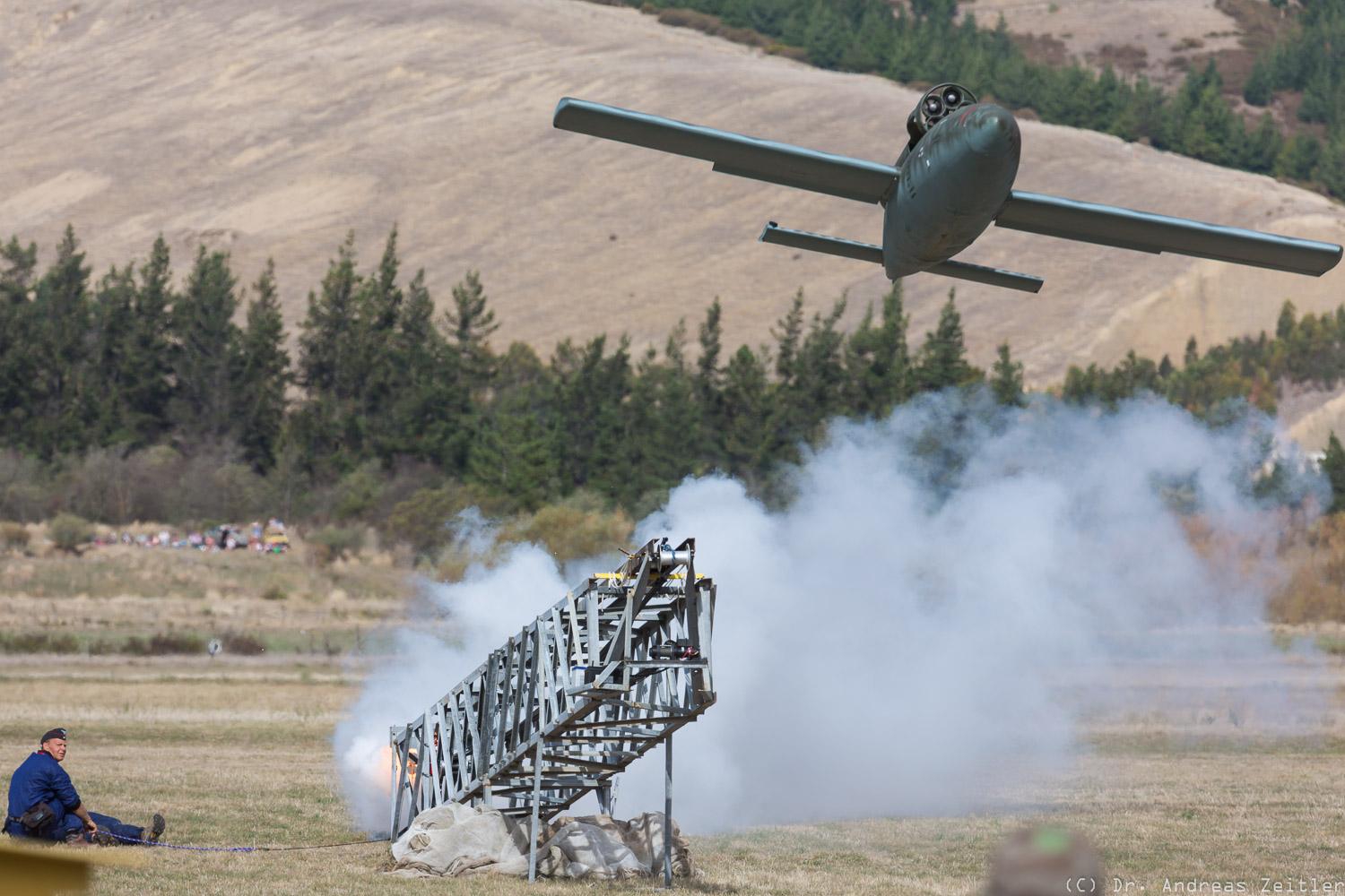 Outstanding Omaka! 19 The extraordinary flying scale model of a V-1 Doodlebug wowed the audiences. Powered by five small jet engines, the V-1 Remote Control model was the next in a line of unique aspects which the Classic Fighters Air Show brings its audiences every year. (photo by Anders Saether)