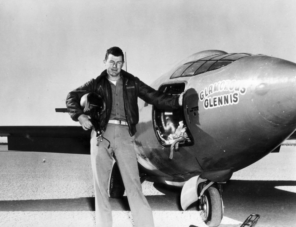 Today in Aviation History - Chuck Yeager Breaks The Sound Barrier 10 Captain Charles Elwood “Chuck” Yeager U.S. Air Force with “Glamorous Glennis” the Bell XS 1. U.S. Air Force National Air and Space Museum