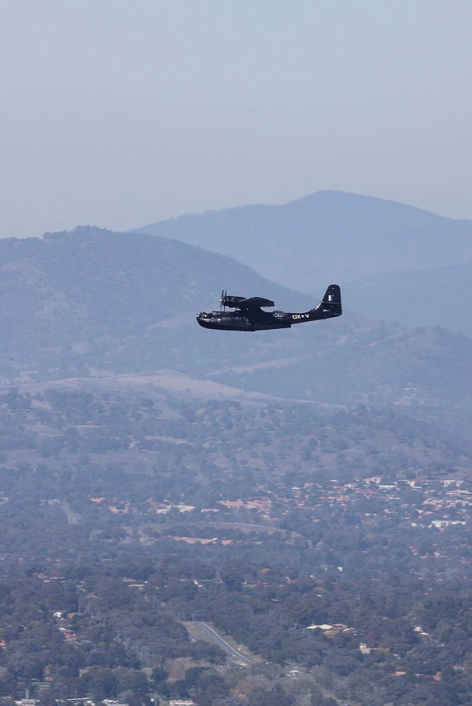 The Temora Air Force Centenary Showcase 43 Catalina aircraft conducts a flypast over Canberra