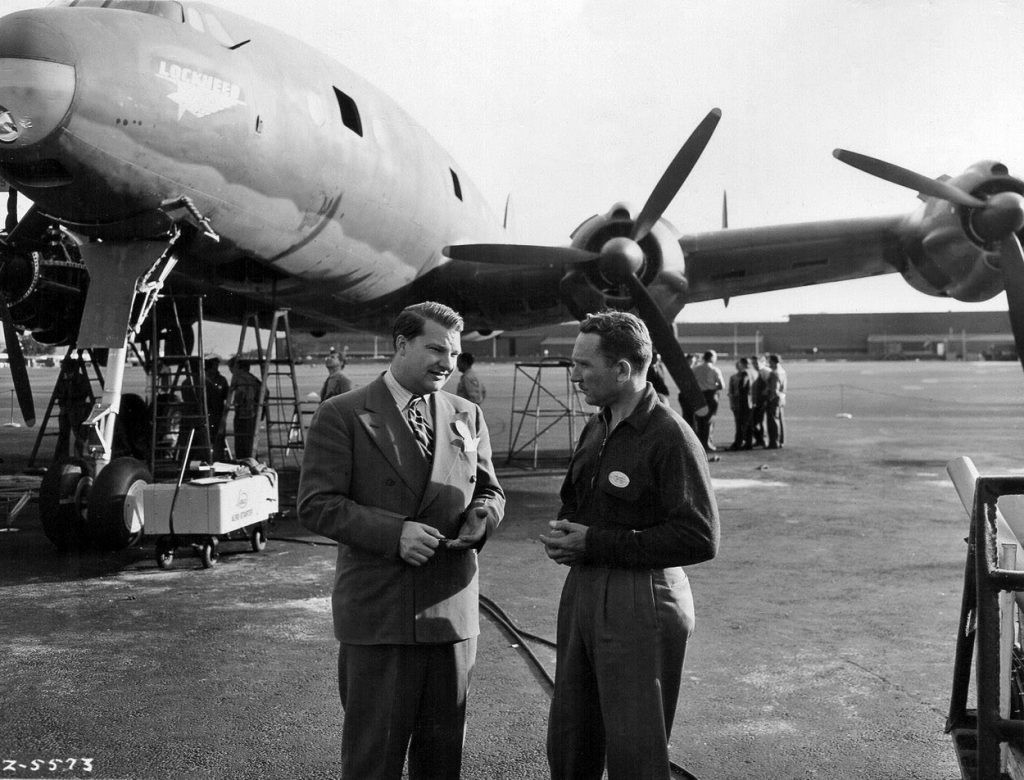 Today in Aviation History: First Flight of The Lockheed Constellation 11 Chief Research Engineer Clarence L. “Kelly” Johnson left and Chief Engineering Test Pilot Milo G. Burcham with the XC 69 Constellation. Lockheed Martin Aeronautics Company