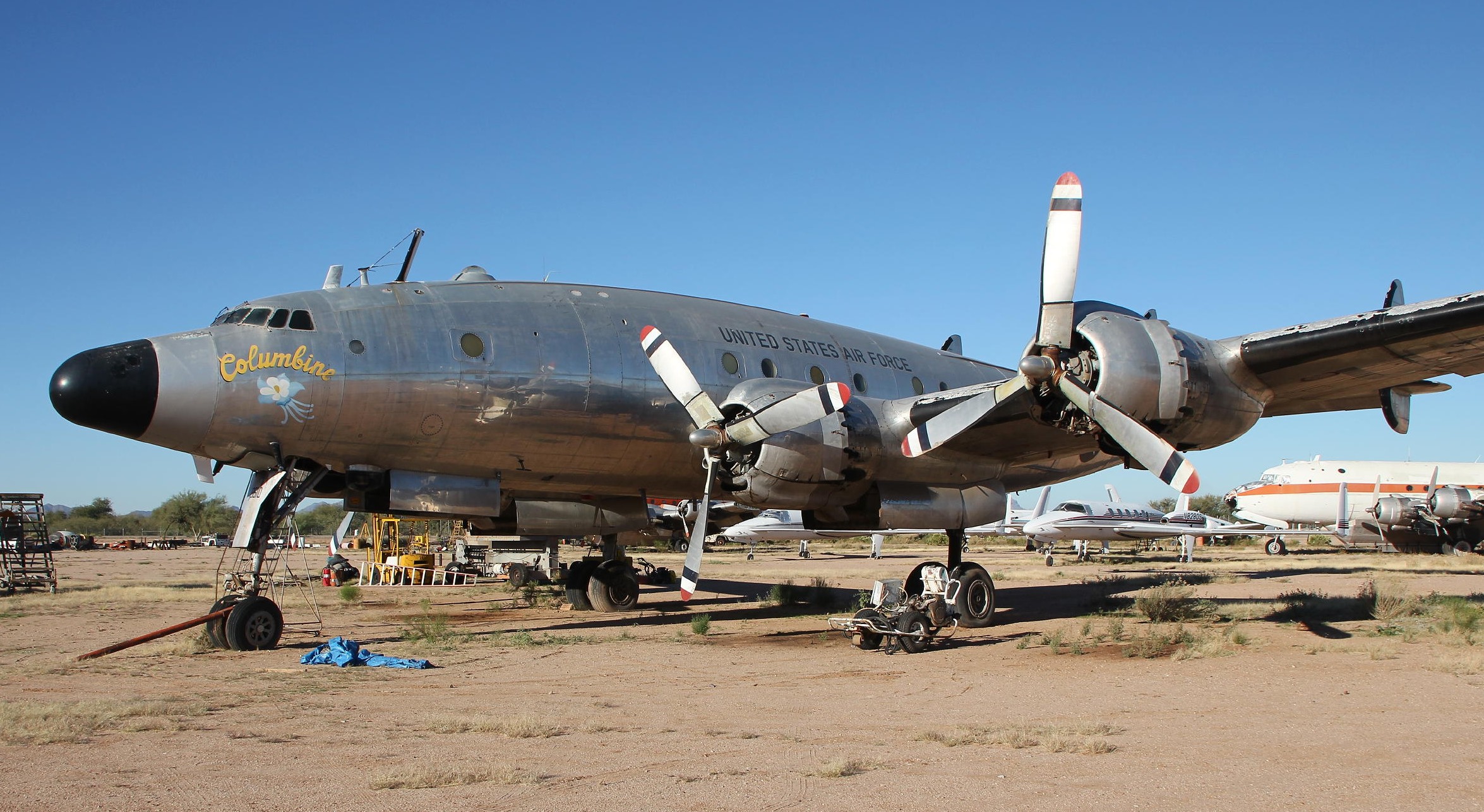 Presidential Connie Columbine II to Fly Again? 10 Columbine II at the Marana Air Park in Marana, Arizona in mid-November, 2014 when Ken Stoltzfus of Dynamic Aviation paid her a visit. (Ken Stoltzfus photo)