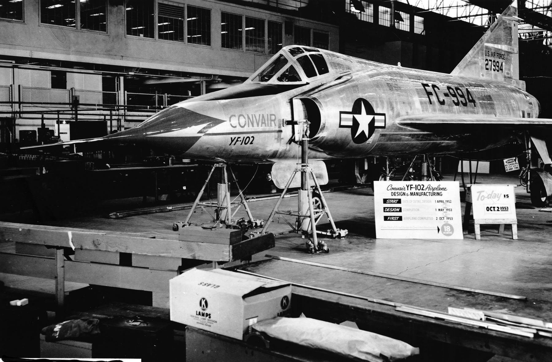 This Day in Aviation History: First Flight of The YF-102 Delta Dagger 10 Convair YF 102 Delta Dagger 52 7994 completes assembly 2 October 1953