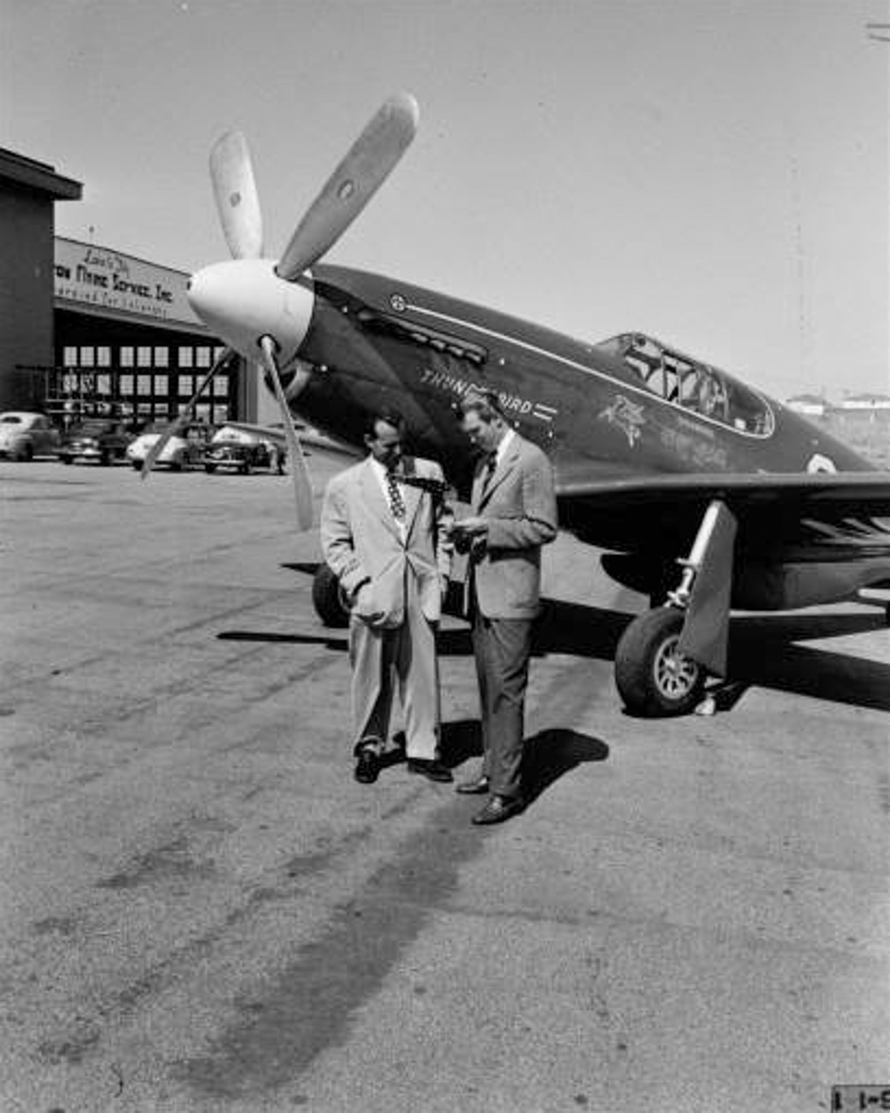 Thunderbird: Resurrection of a Legendary Racing Mustang 13 Copy of Allan Grant LIFE MagazineJoe De Bona and James M. Stewart with Thunderbird a North American Aviation P 51C Mustang N5528N April 1949.