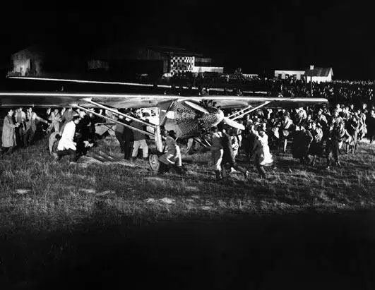 Today in Aviation History: Charles Lindbergh Completes First Solo Transatlantic Flight 12 Crowds mob Spirit of St. Louis at Le Bourget Aerodrome shortly after Charles A. Lindberghs arrival from New York 21 May 1927