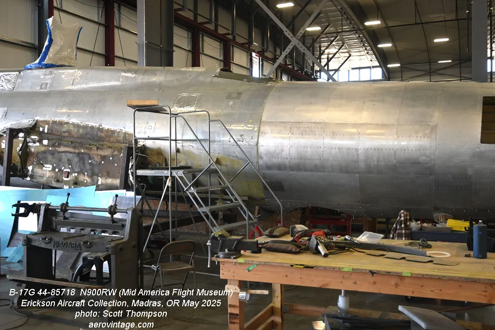 B-17 Restoration Progress Report From the Erickson Aircraft Collection 17 Current restoration efforts are focused on the mid fuselage area surrounding the ball turret. This view clearly shows much of the replaced skin aft of the production break at Station 6