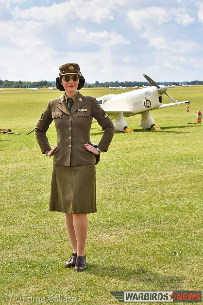 Flying Legends 2017 - Air Show Report 15 One of the military re-enactors present. The Shuttleworth collection's superb Percival Mew Gull is seen in the background. This aircraft was once owned by the Supermarine test pilot Alex Henshaw, and flown by him on several record breaking flights in the 1930s. (photo by Luigino Caliaro)