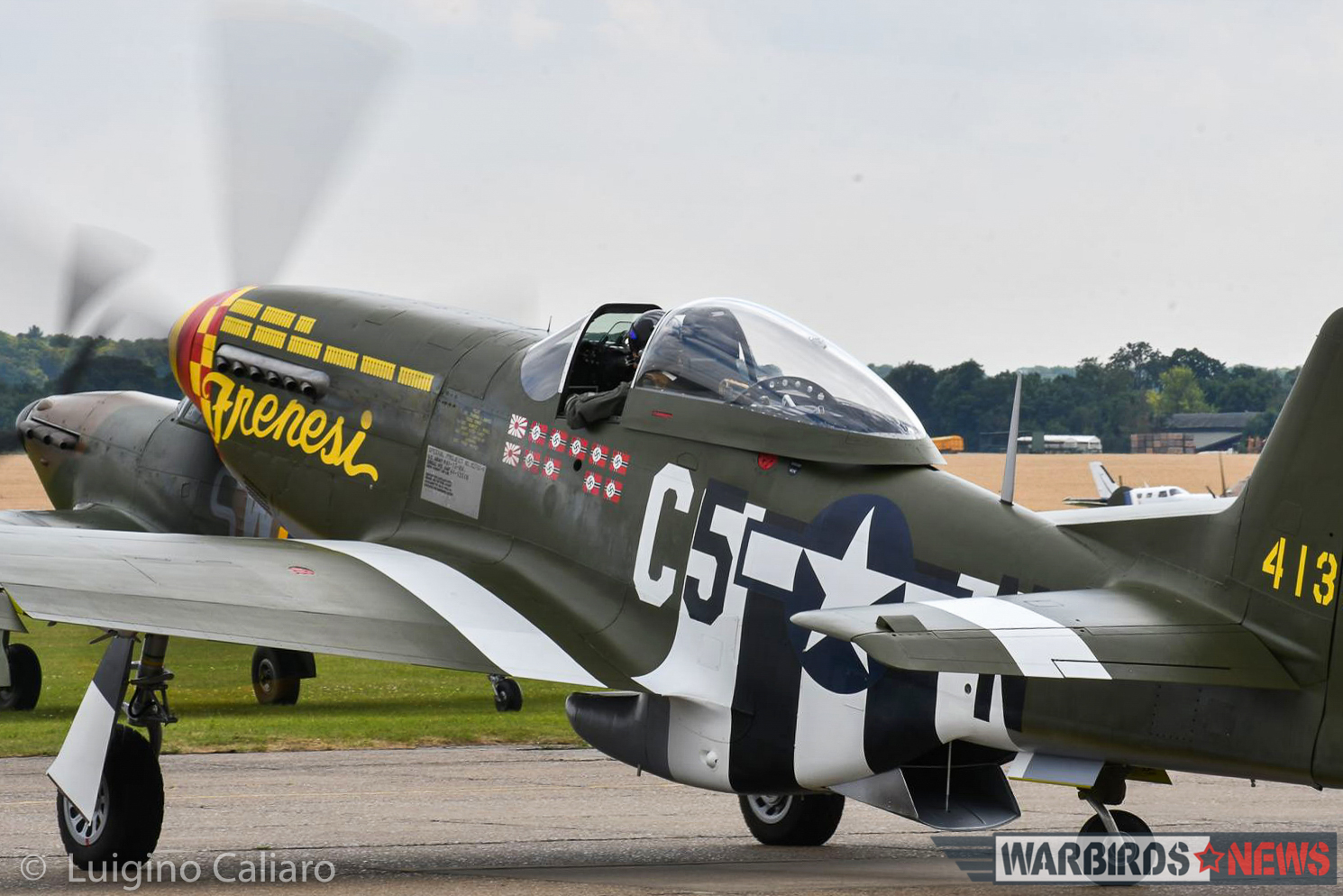 Flying Legends 2017 - Air Show Report 39 F-6K Mustang 'Frenesi' warming up for the Balbo. (photo by Luigino Caliaro)