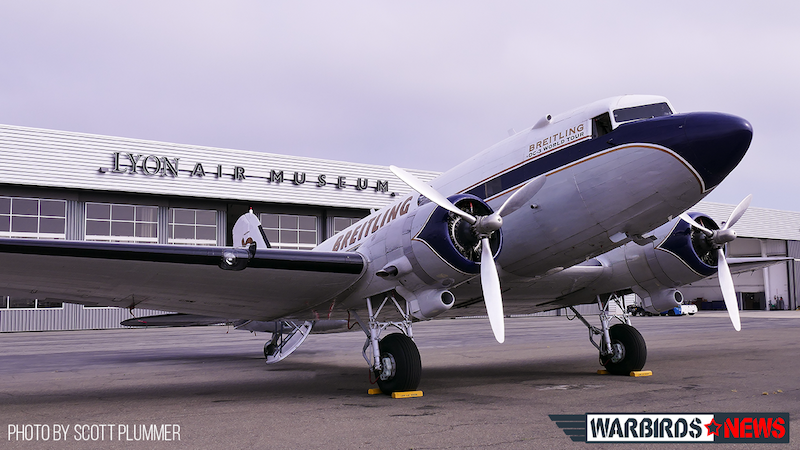 Breitling DC-3 World Tour - The Lyon Air Museum Visit 13 DC-3 On Ramp At Lyon Air Museum John Wayne Airport California copy