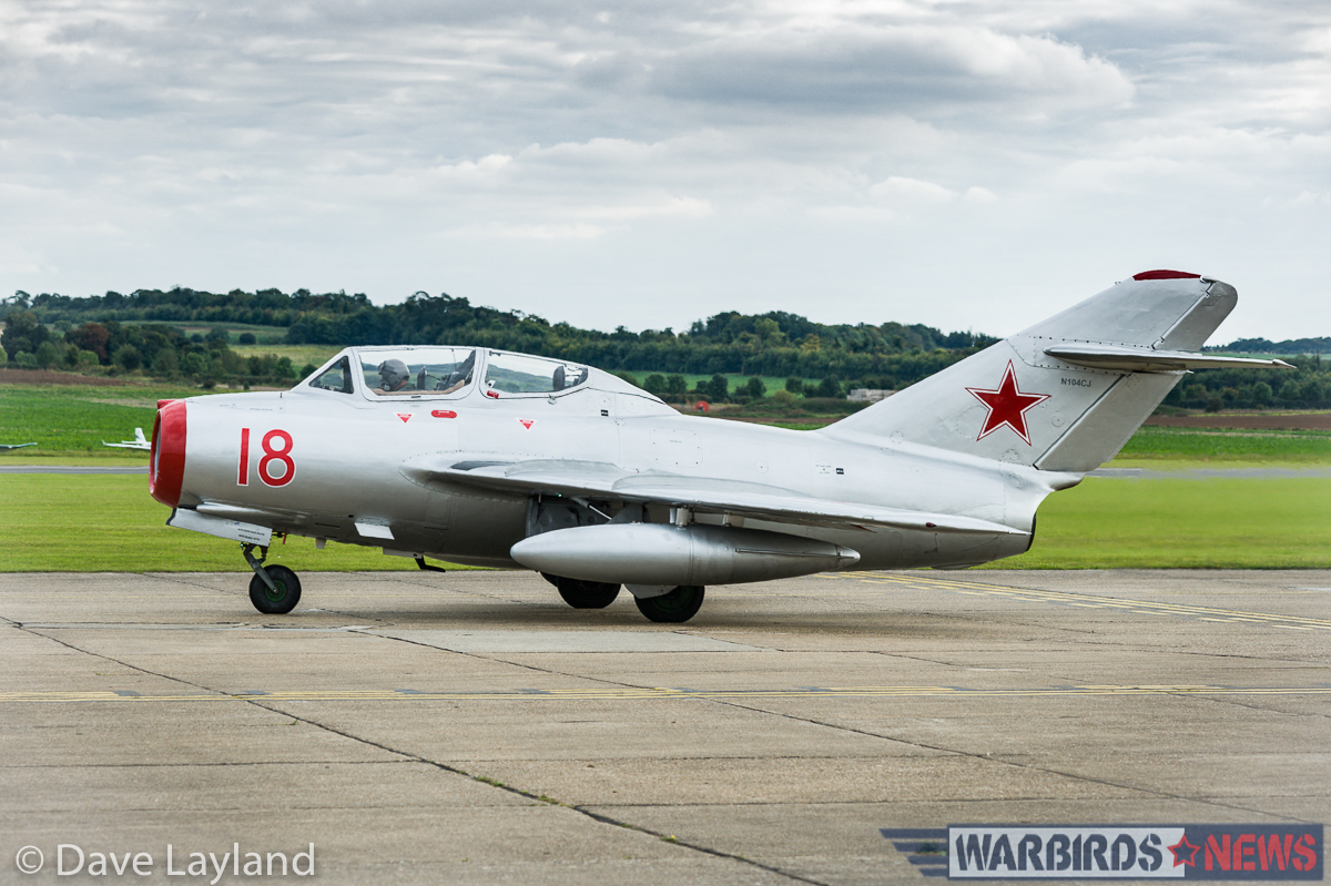 Duxford - Battle of Britain Air Show Report 30 MiG-15UTI from the Norwegian Air Force Historical Squadron taxies out. (photo by Dave Layland)