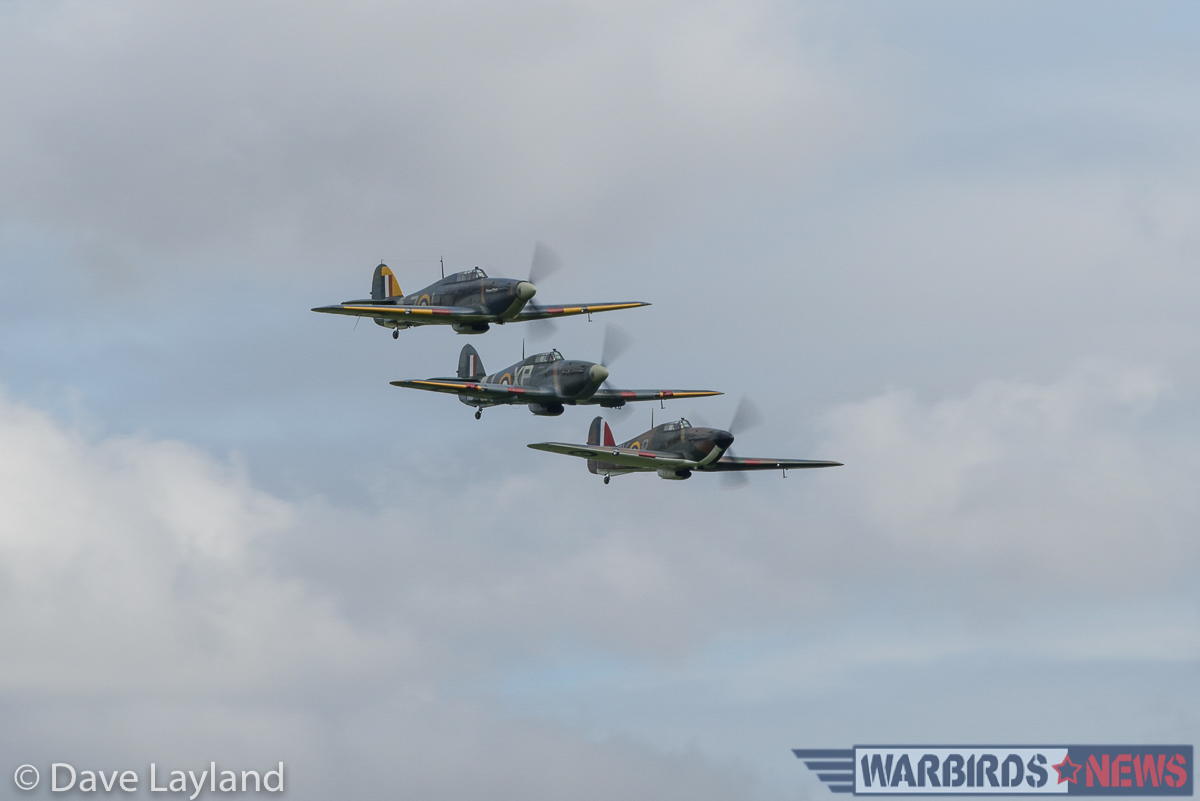 Duxford - Battle of Britain Air Show Report 20 Three Hurricanes tuvk in close for a formation flypast. (photo by Dave Layland)