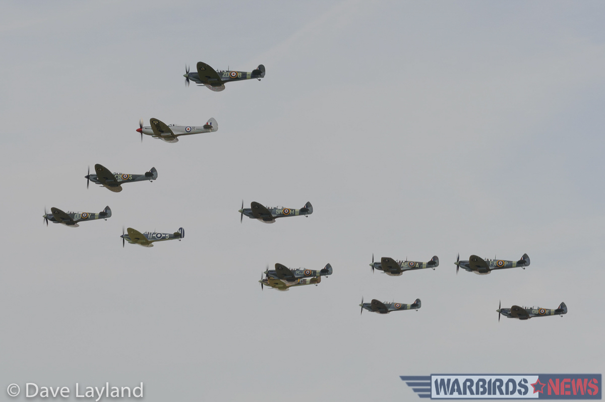 Duxford - Battle of Britain Air Show Report 38 Twelve Spitfires in formation during the "Spitfire Balbo"! (photo by Dave Layland)