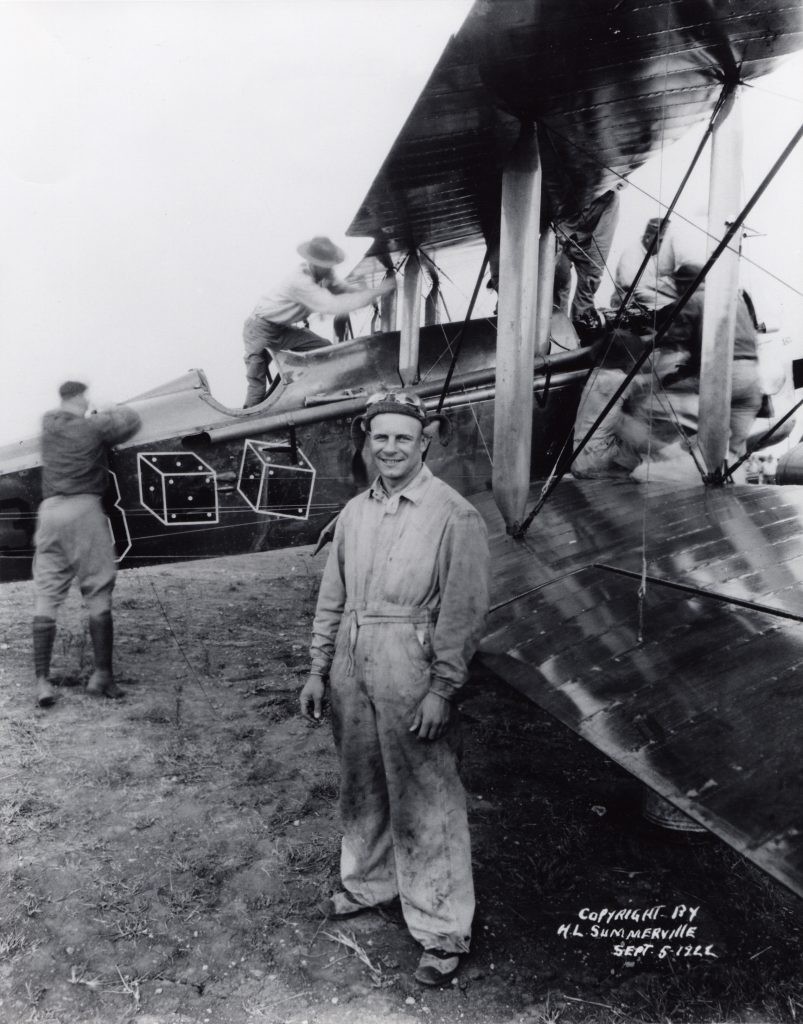 This Day in Aviation History - Jimmy Doolittle's First Transcontinental Crossing 10 DOOLITTLE James H. Lieutenant USAAC with his DH 4 at Kelly Field San Antonio Texas 4 September 1922 larger