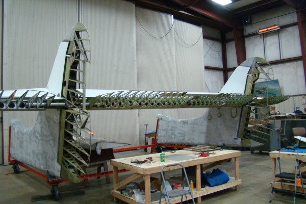 New England Air Museum Restoration of Only Surviving CBY-3 “Loadmaster” 12 Work has started on the twin tail booms.