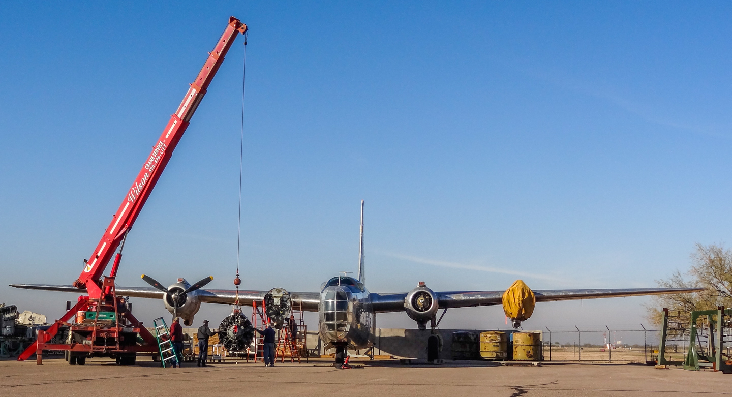 Privateer Airborne 35 Installing the #3 engine. (GossHawk Unlimited photo)