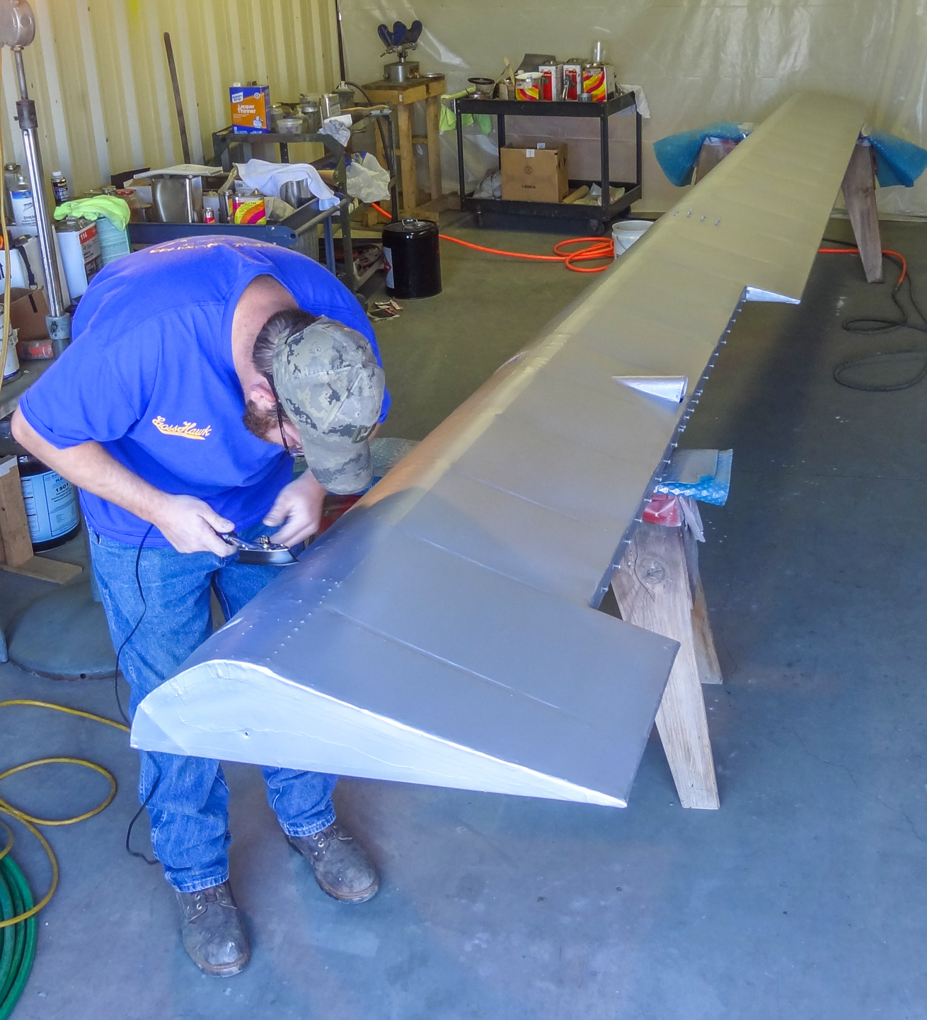 Privateer Airborne 30 One of the ailerons receiving finishing touches before going back on the aircraft. (GossHawk Unlimited photo)