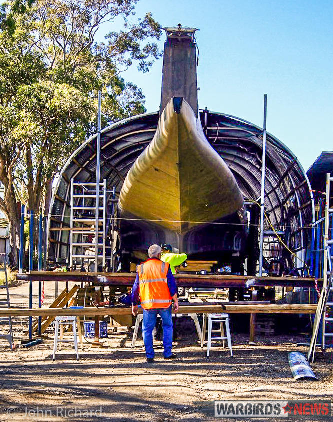 Rathmines Catalina Restoration Update - June, 2017 18 Vice President RCMPA, Bill Anderson, inspecting rear deck work. (photo by John Richard)