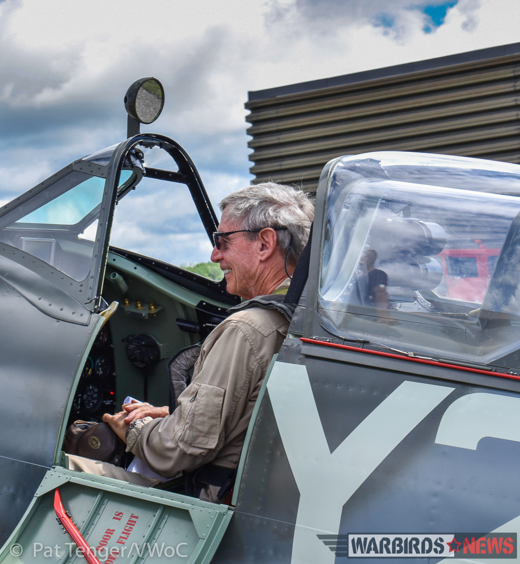 Vintage Wings' Boss Flies the 'Roseland' Spitfire for the First Time 17 The boss getting ready to fly the Roseland Spitfire for the first time. The big smile on Mike Potter's face says everything you need to know about this special moment. (photo by Pat Tenger)
