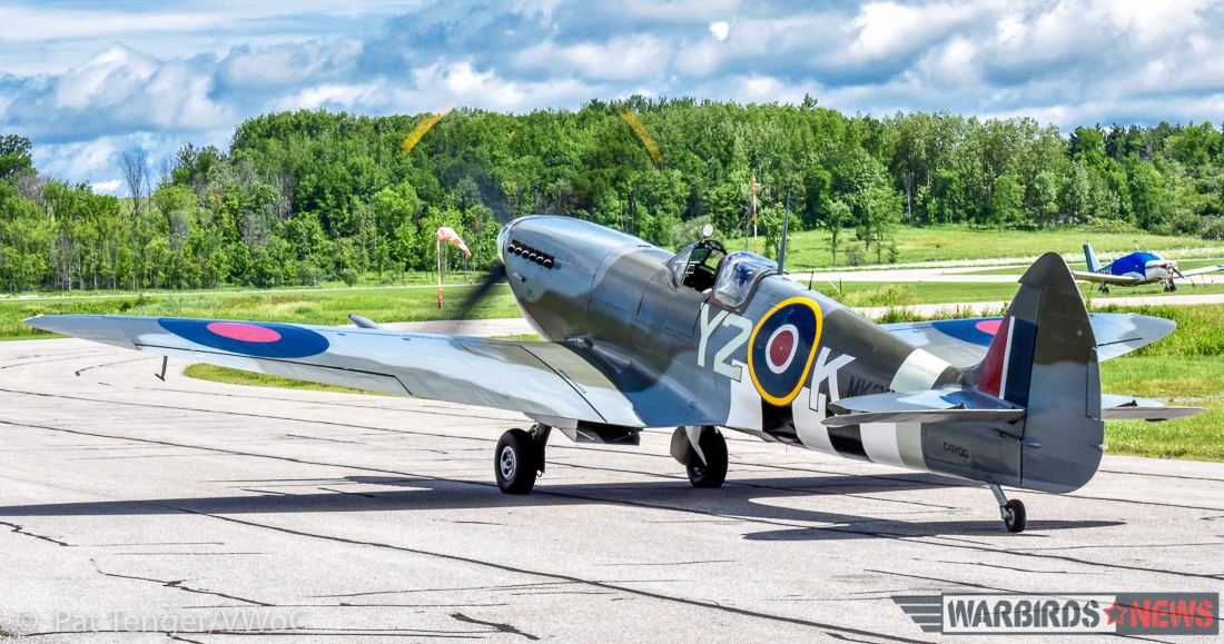 Vintage Wings' Boss Flies the 'Roseland' Spitfire for the First Time 18 Taxiing 'Y2K' out from the Vintage Wings of Canada hangar at Gatineau Regional Airport in Gatineau, Quebec. (photo by Pat Tenger)