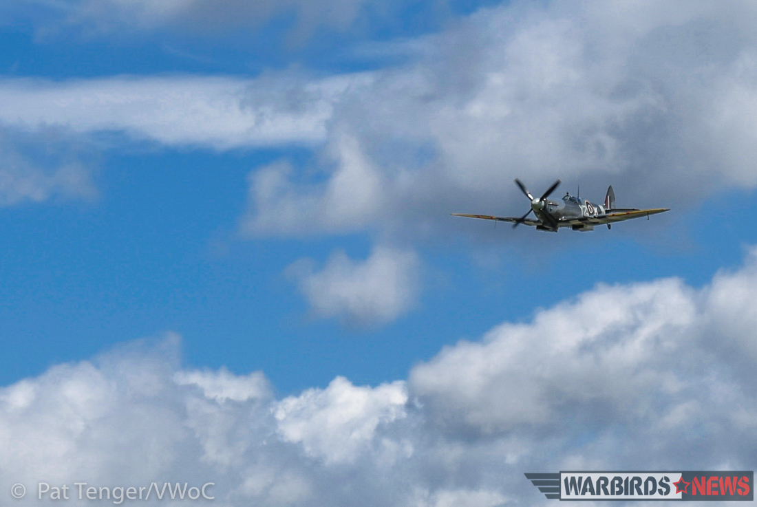 Vintage Wings' Boss Flies the 'Roseland' Spitfire for the First Time 20 Roaring over the airfield under a perfect sky. (photo by Pat Tenger)